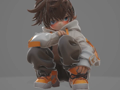 BOY 12 Chibi Urban Hoodie Kid Game Siap Rigged PBR Model 3D