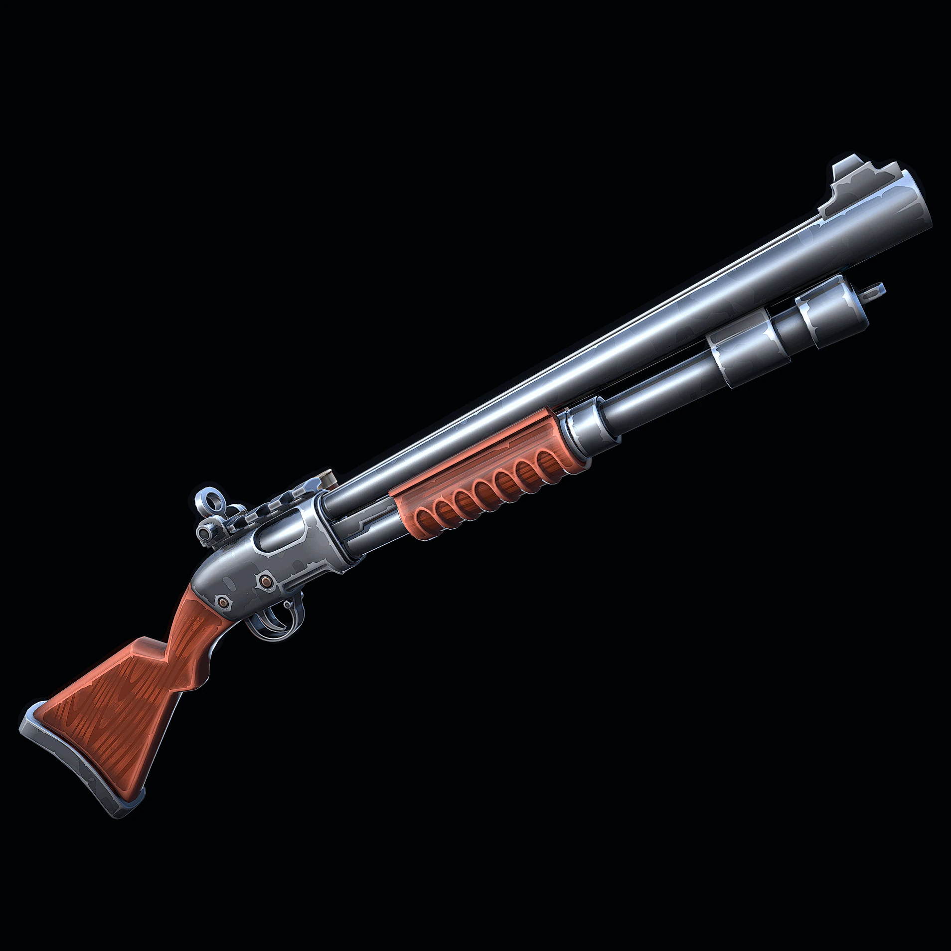 Stylized Pump Shotgun 3D Model .c4d .max .obj .3ds .fbx .stl .blend 