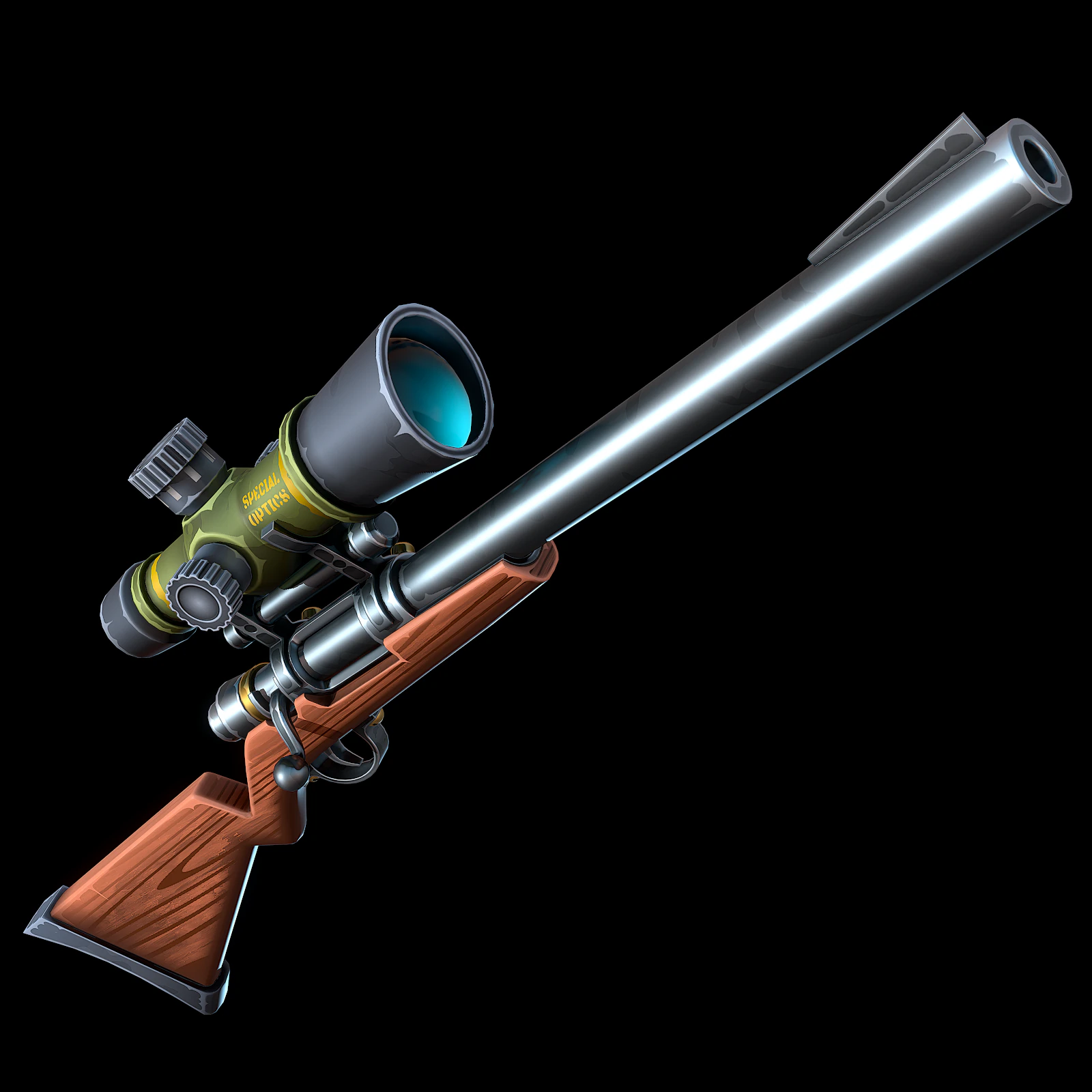 Stylized Sniper Rifle 3D Model .c4d .max .obj .3ds .fbx .stl .blend 