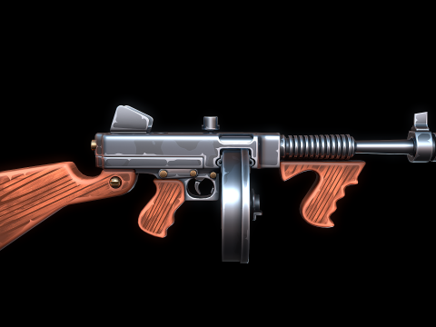 Стилізований пістолет-кулемет Томпсона 3D Модель
