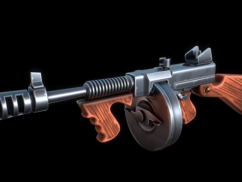 Стилізований пістолет-кулемет Томпсона 3D Модель