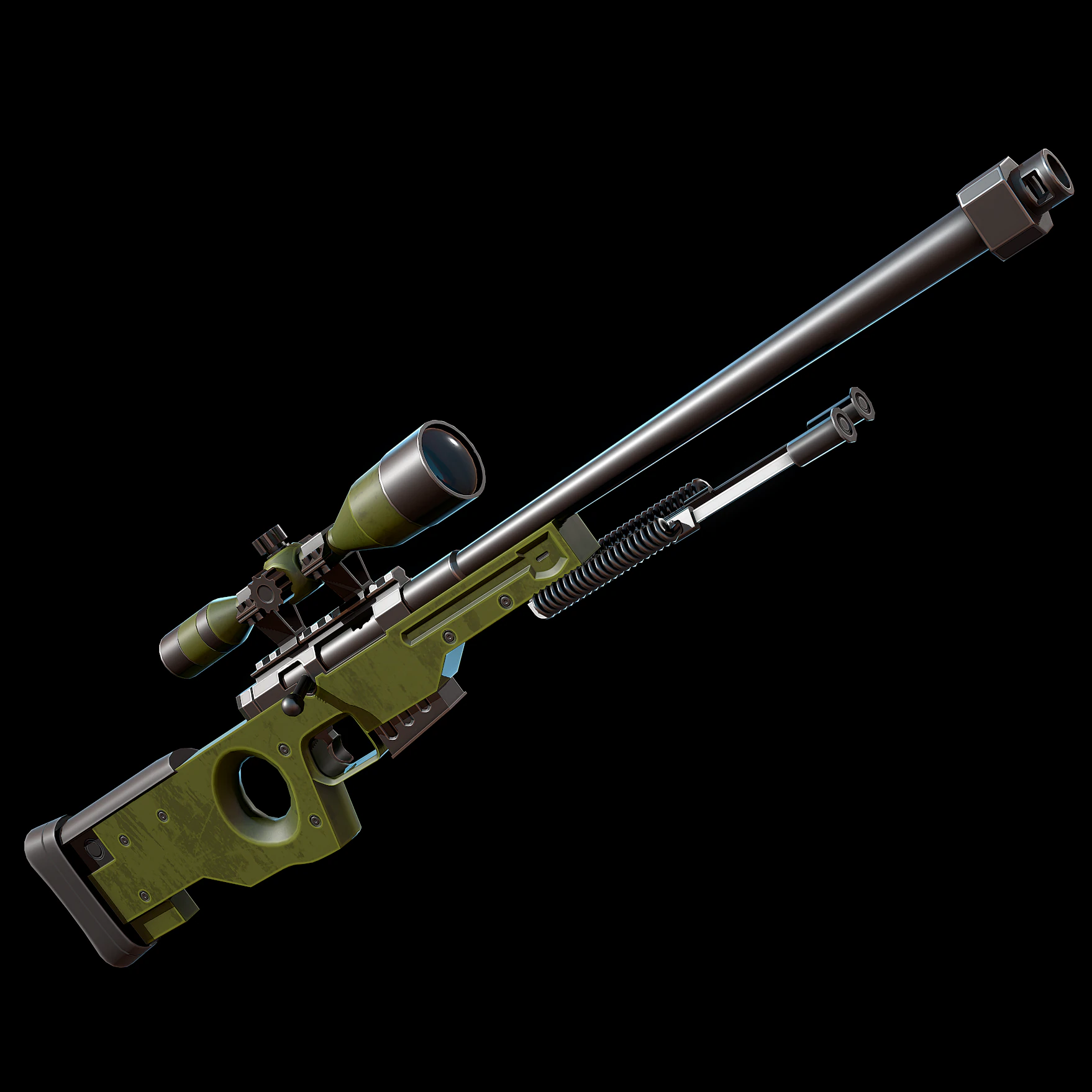Stylized AWP Sniper Rifle 3D Model .c4d .max .obj .3ds .fbx .stl .blend 