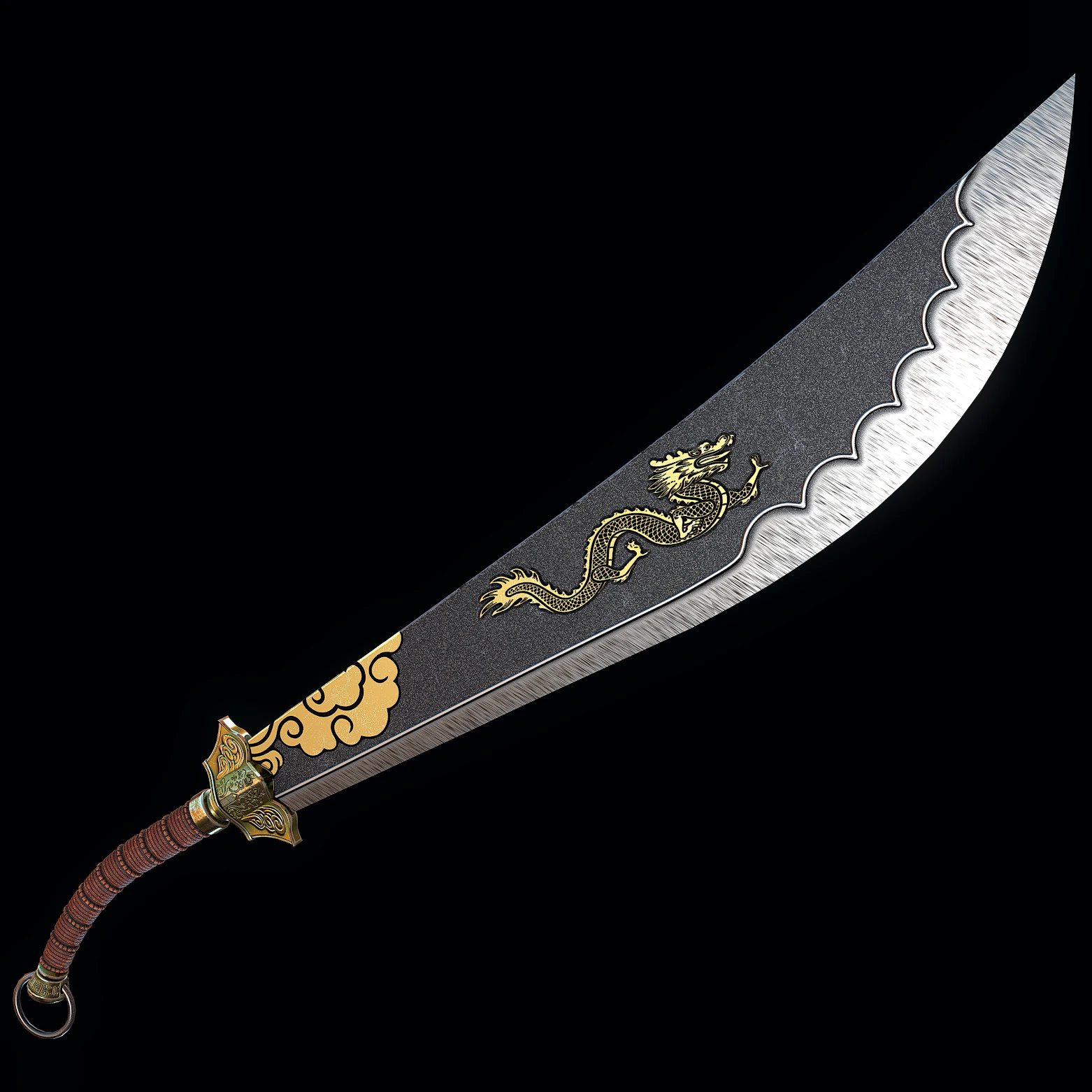 Two-handed Dao sword 3D Model .c4d .max .obj .3ds .fbx .stl .blend 