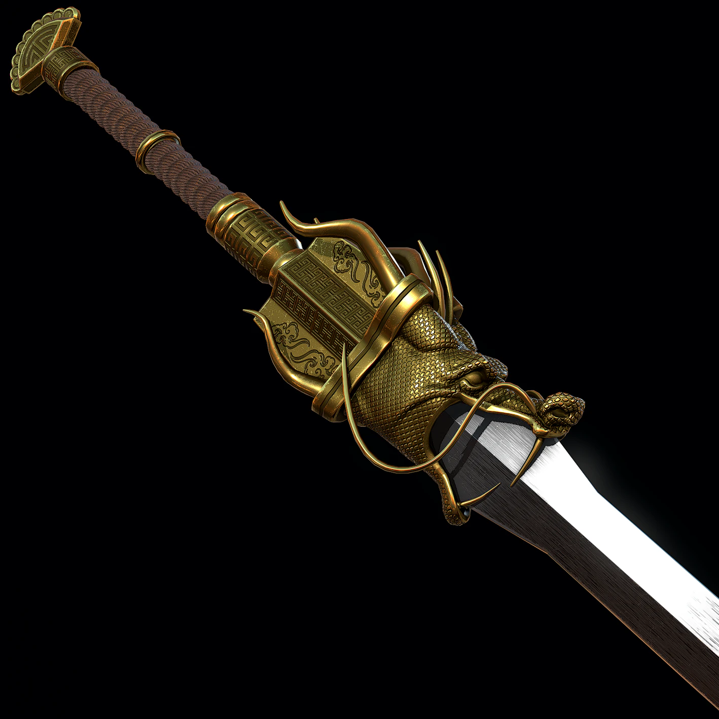 Golden Dragon Sword 3D Model .c4d .max .obj .3ds .fbx .stl .blend 