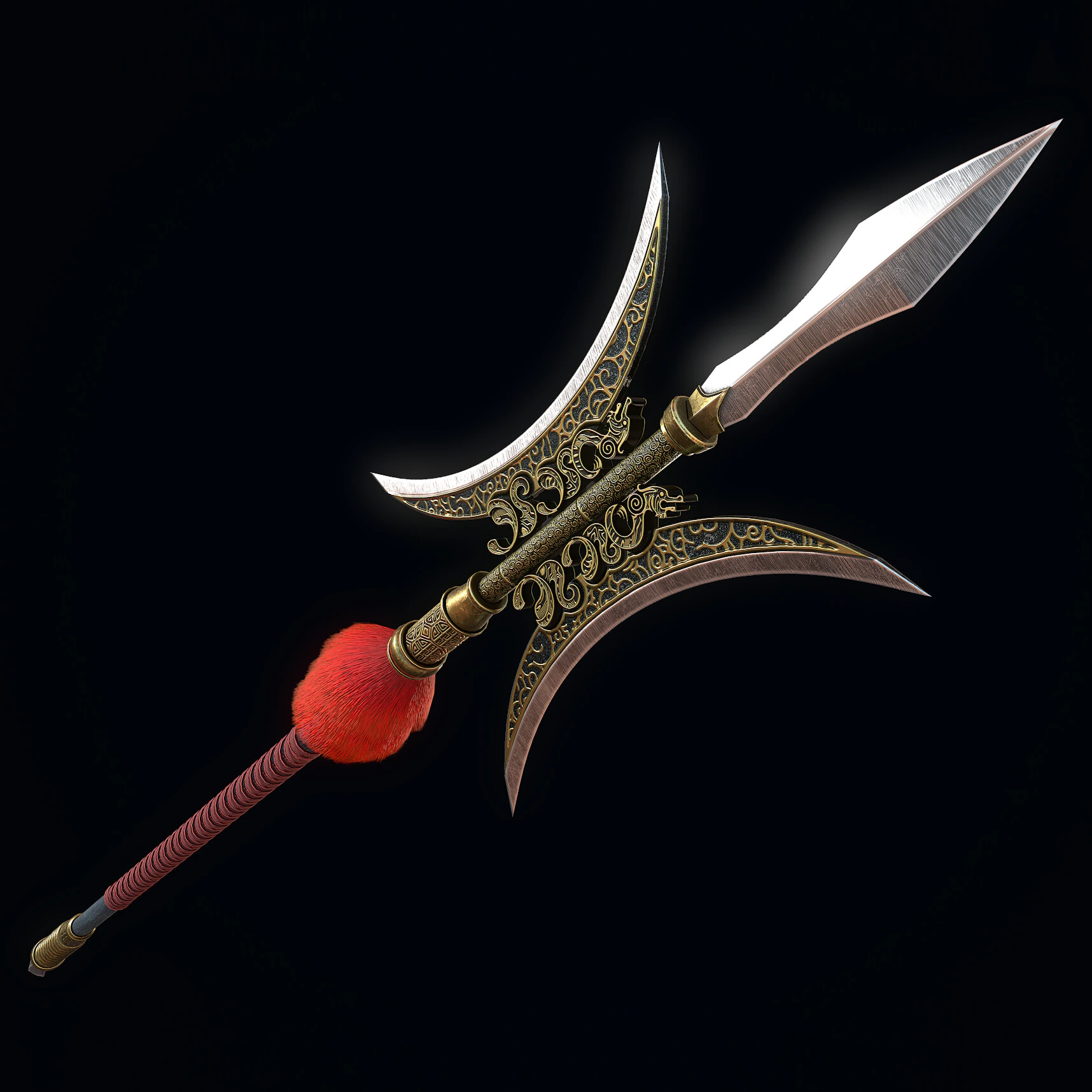 Chinese Halberd 3D Model .c4d .max .obj .3ds .fbx .stl .blend 