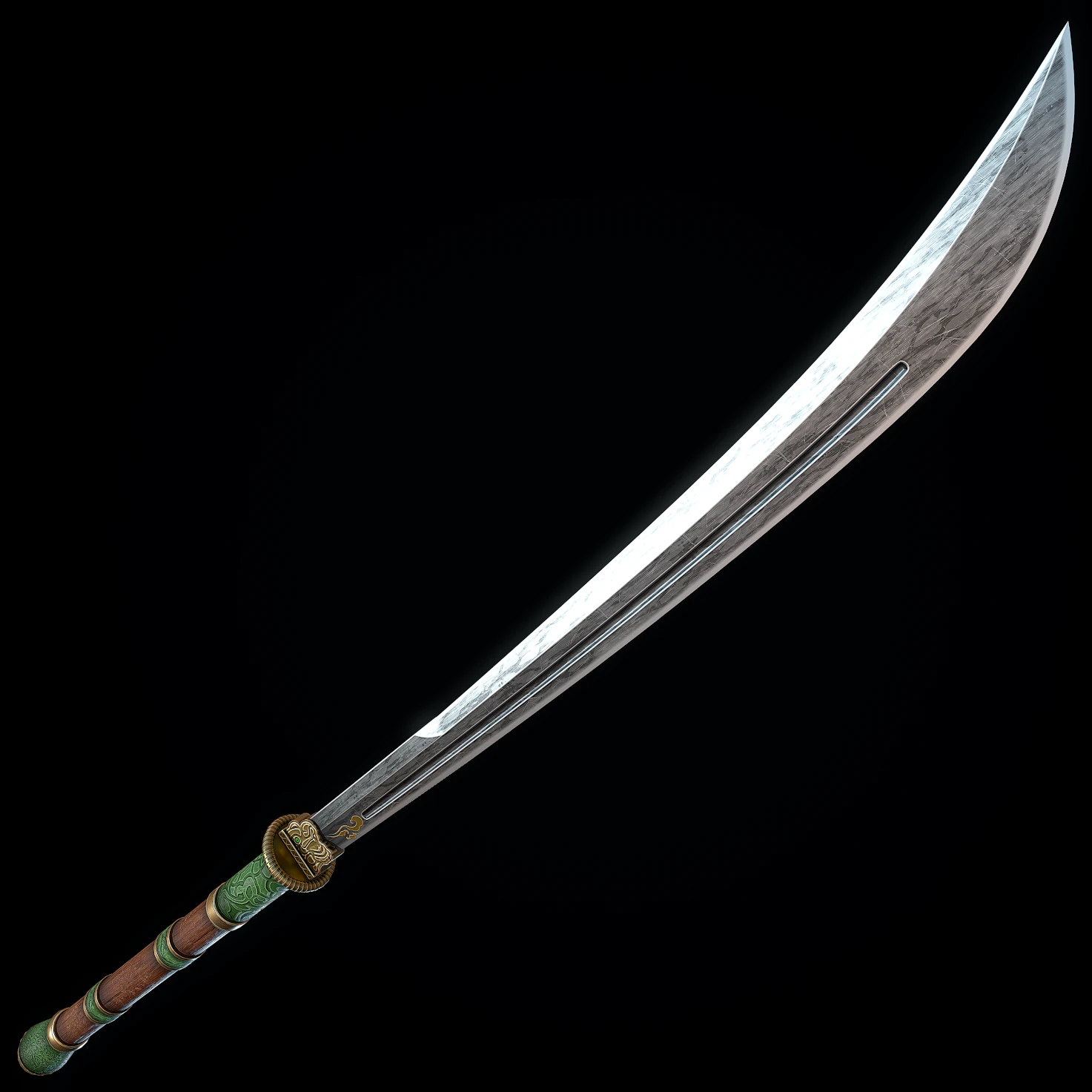 Jade Curved Sword 3D Model .c4d .max .obj .3ds .fbx .stl .blend 