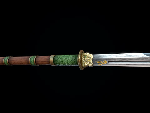 Jade Curved Sword 3D Model