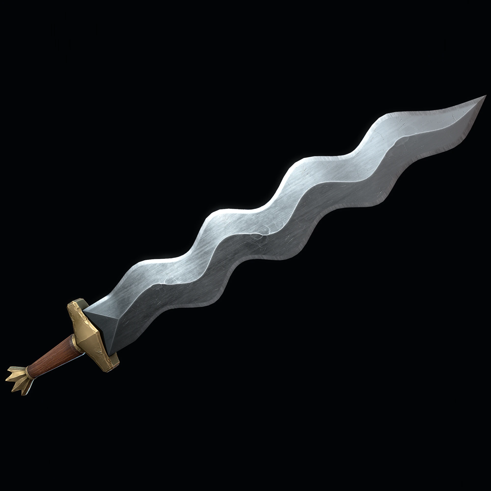 Short Flamberge Sword 3D Model .c4d .max .obj .3ds .fbx .stl .blend 