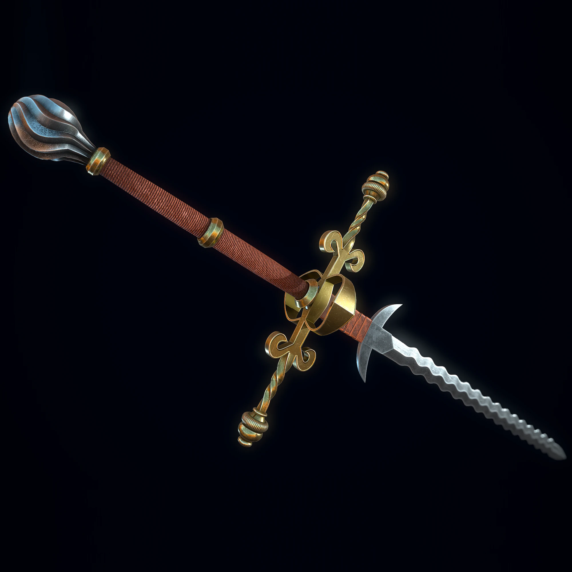 Two-handed Flamberge 3D Model .c4d .max .obj .3ds .fbx .stl .blend 
