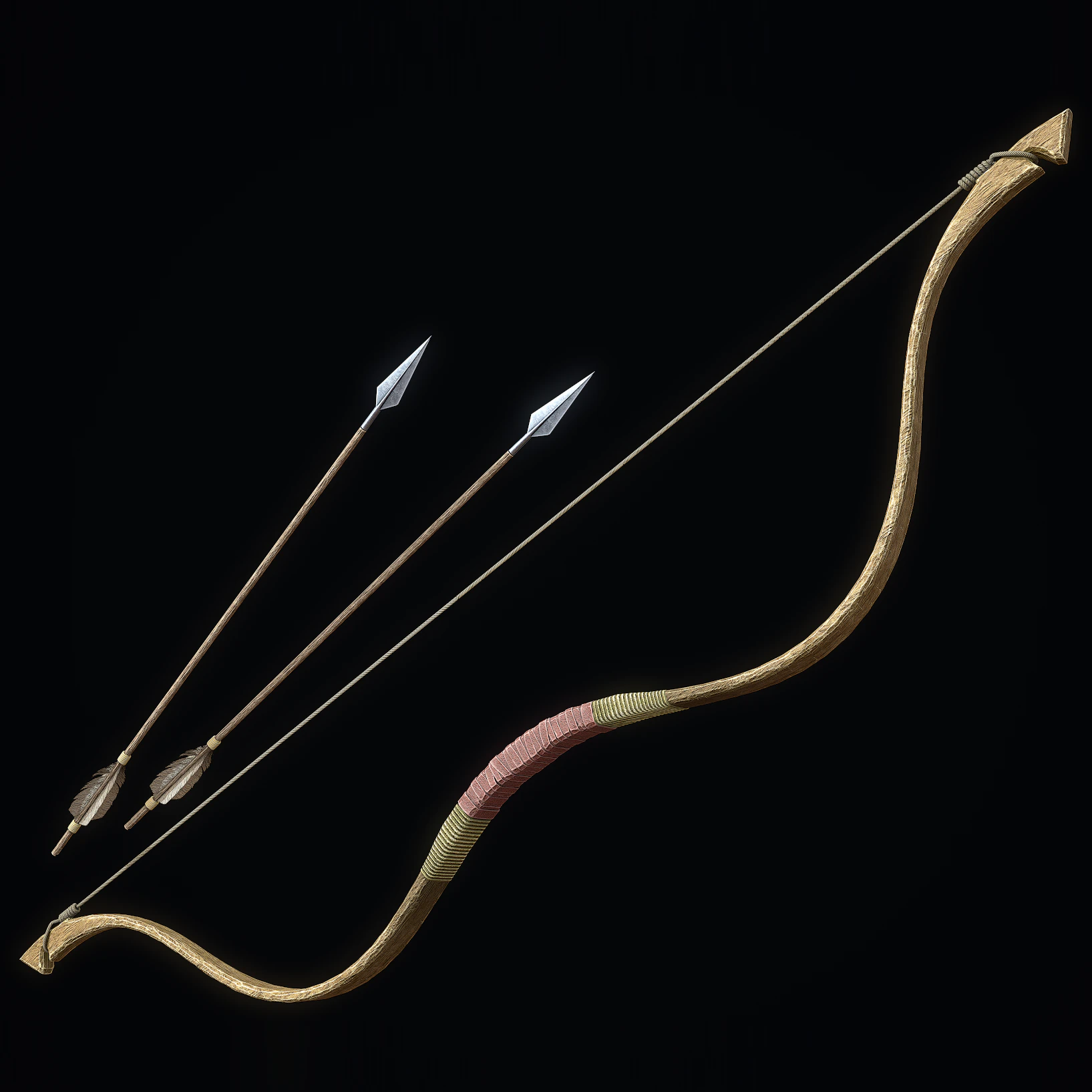 Medieval Short Bow 3D Model .c4d .max .obj .3ds .fbx .stl .blend 