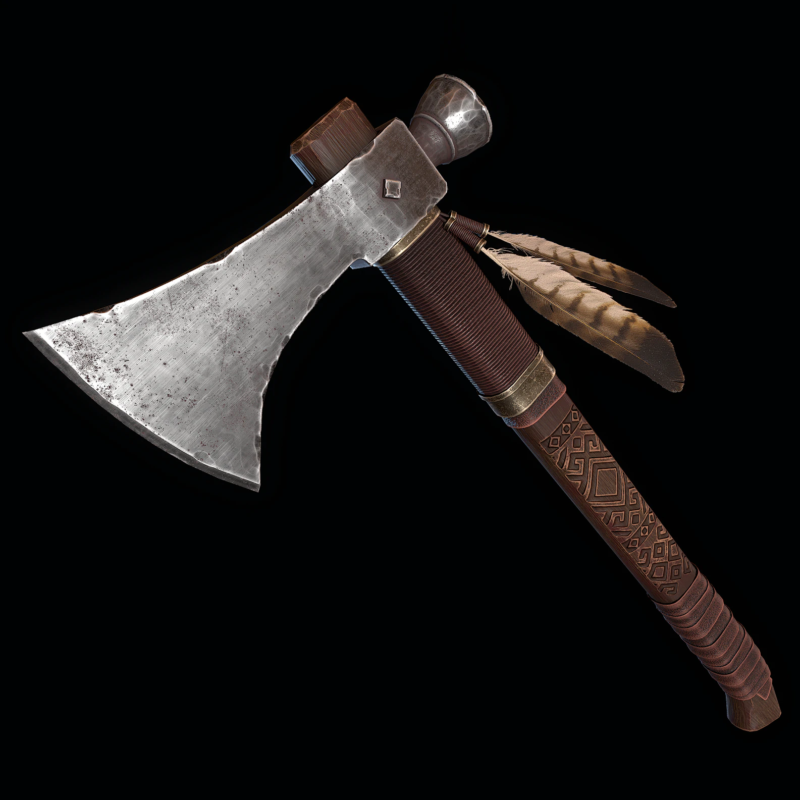 Decorated Tomahawk Axe 3D Model .c4d .max .obj .3ds .fbx .stl .blend 