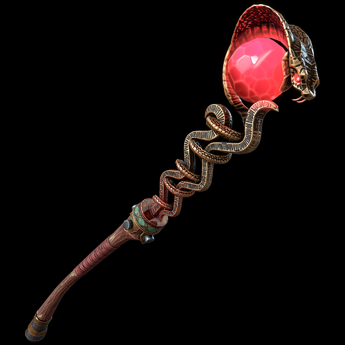 Serpent Staff 3D Model .c4d .max .obj .3ds .fbx .stl .blend 