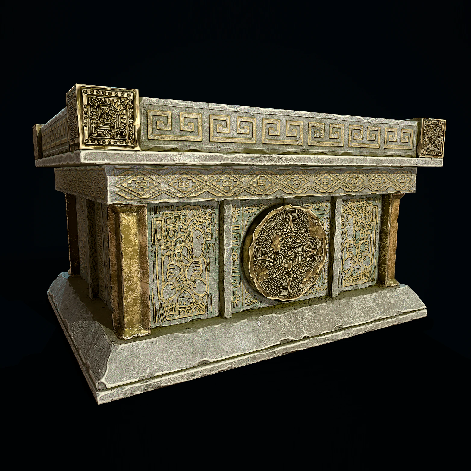 Aztec Stone Chest 3D Model .c4d .max .obj .3ds .fbx .stl .blend 