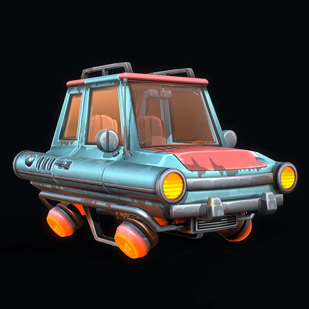 Stylized Retro-Futuristic Car 3D Model .c4d .max .obj .3ds .fbx .stl .blend 