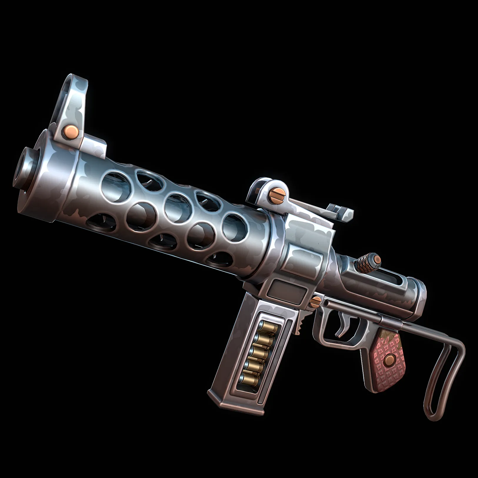 Stylized Retro MachineGun 3D Model .c4d .max .obj .3ds .fbx .stl .blend 