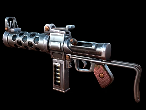 Stylized Retro MachineGun 3D Model