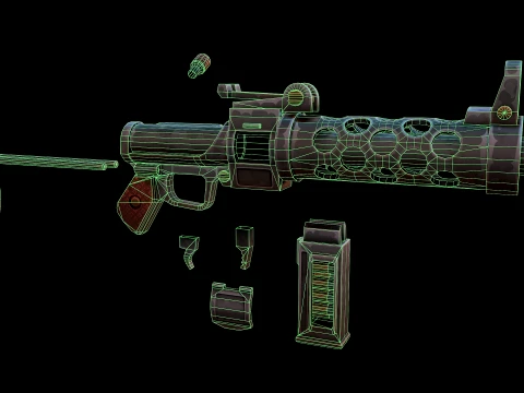 Stylized Retro MachineGun 3D Model