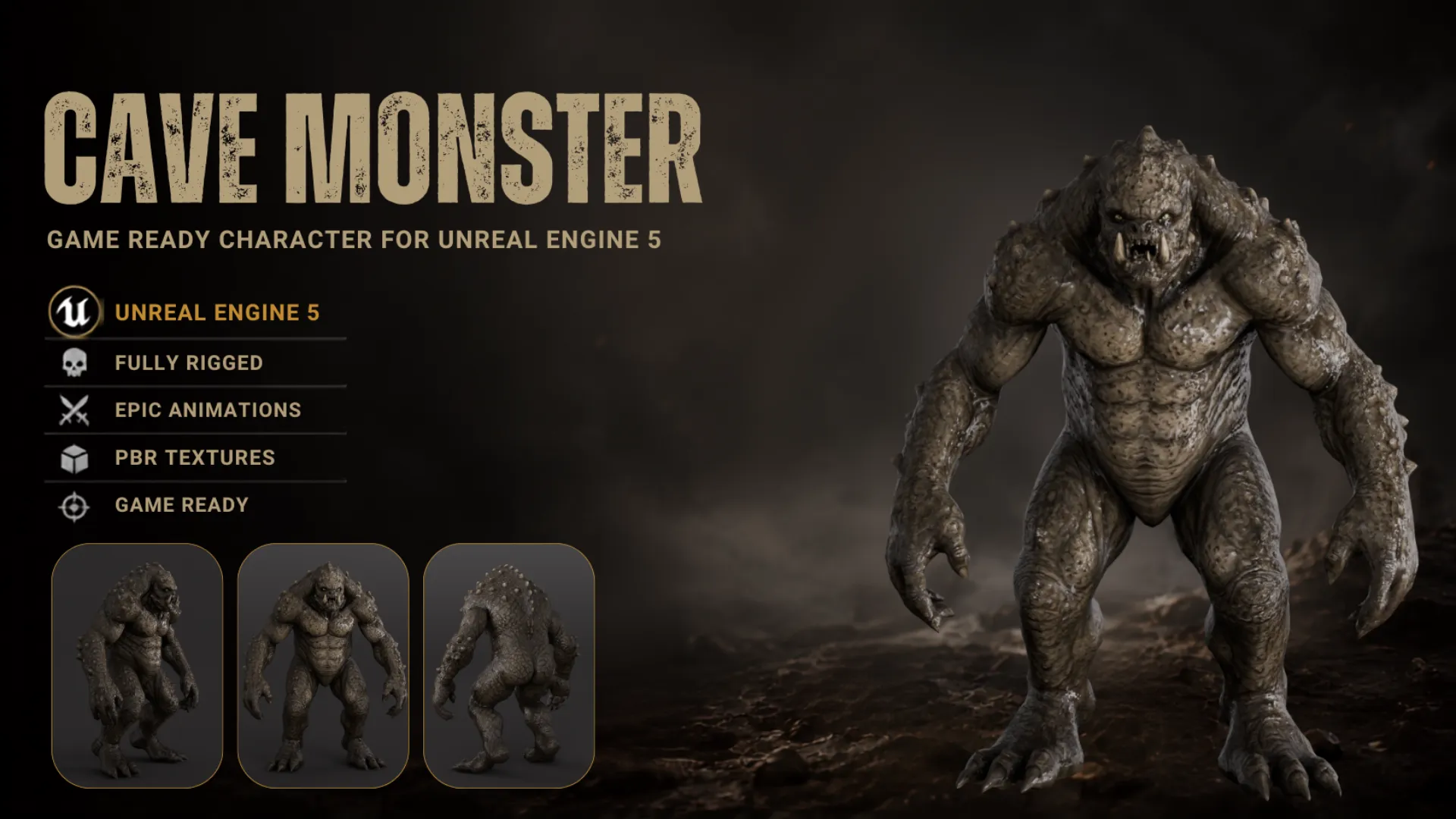 Cave Monster - Rigged - Animated - Epic Skeleton 3D Model .c4d .max .obj .3ds .fbx .stl .blend 
