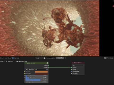 Darmmicrovilli en bacteriën geanimeerd 3D Model
