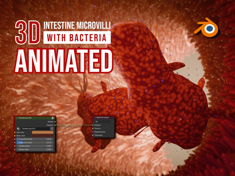 Darmmicrovilli en bacteriën geanimeerd 3D Model .c4d .max .obj .3ds .fbx .stl .blend 