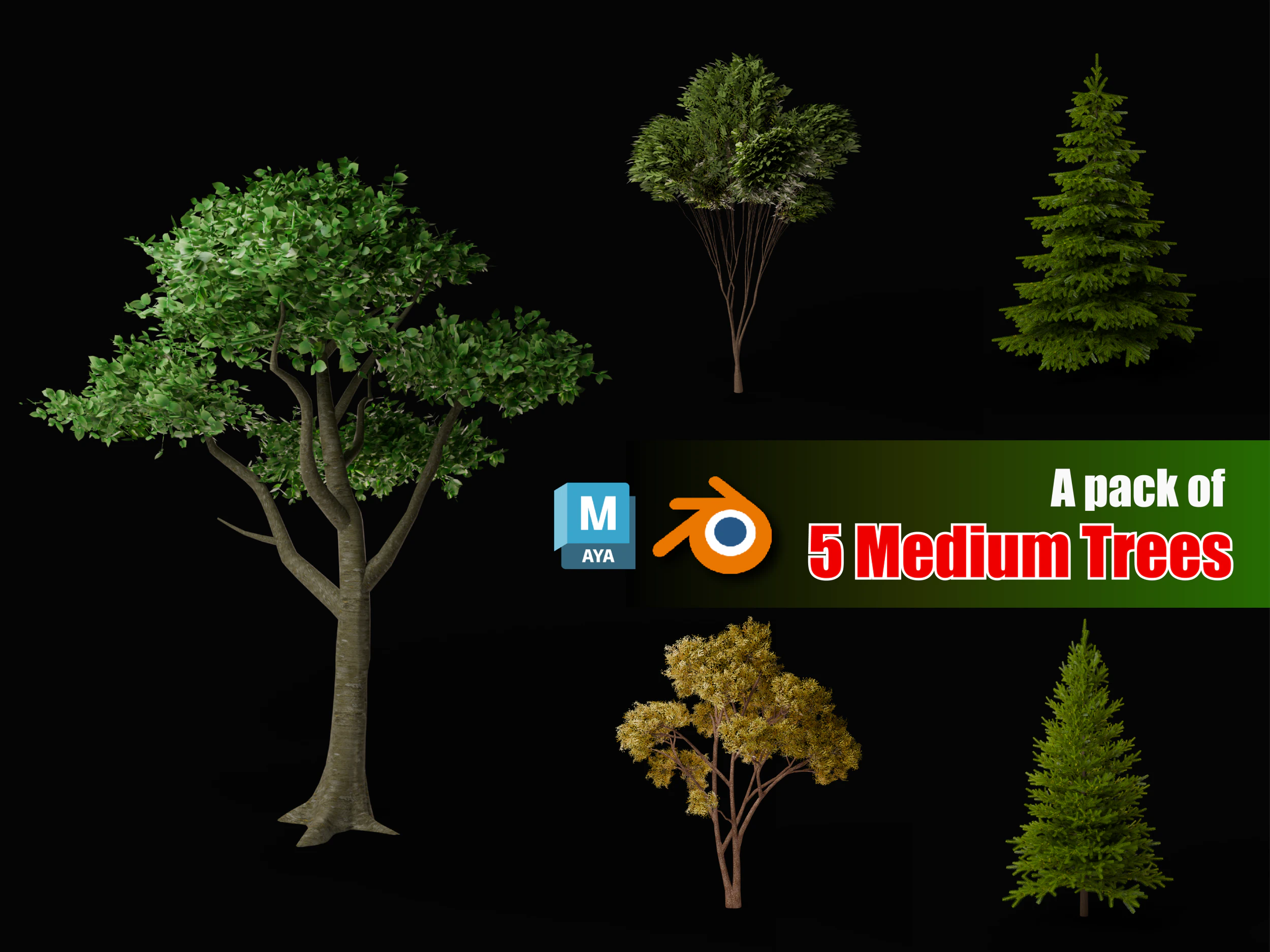 Pine tree combo pack game ready 3D Model .c4d .max .obj .3ds .fbx .stl .blend 