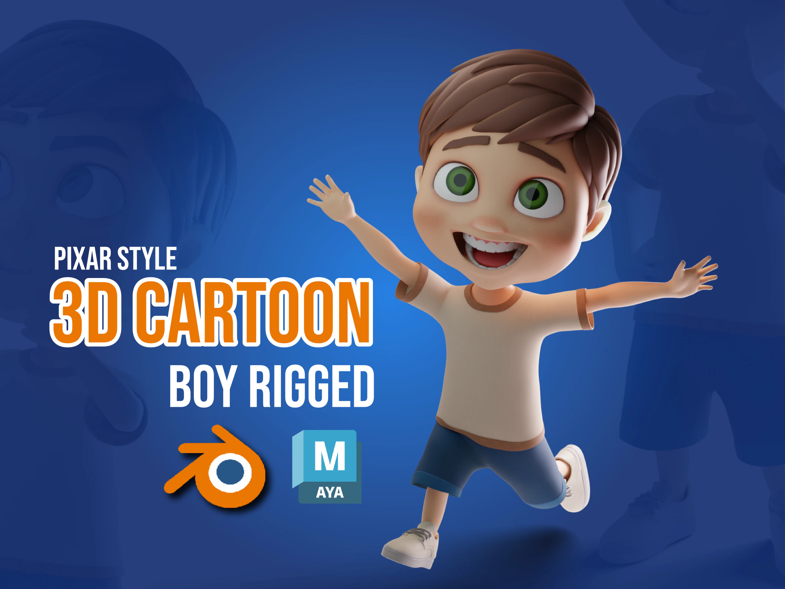 Pixar Style 3D Cartoon Boy rigged 3D Model .c4d .max .obj .3ds .fbx .stl .blend 