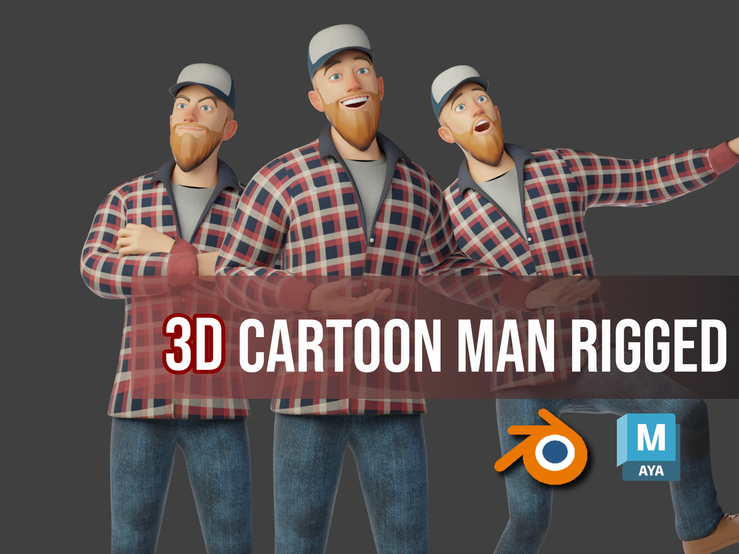 Young 3D Cartoon Man or Man Character 3D Model .c4d .max .obj .3ds .fbx .stl .blend 