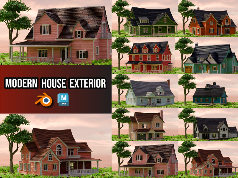 Eksterior Rumah Modern - 10 Paket Model 3D .c4d .max .obj .3ds .fbx .stl .blend 