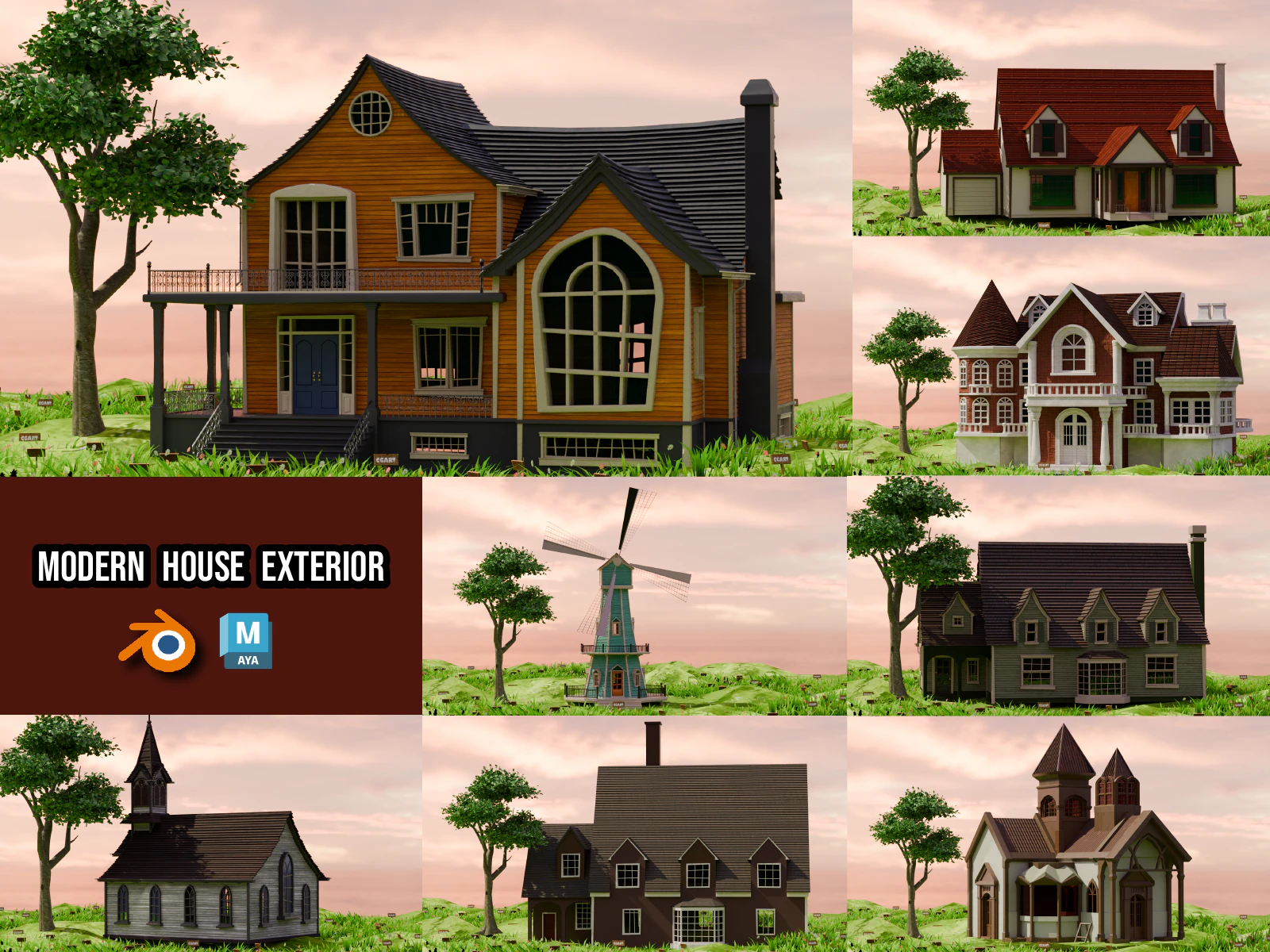 American House Collection Exterior - 08 Pack 3D Model .c4d .max .obj .3ds .fbx .stl .blend 