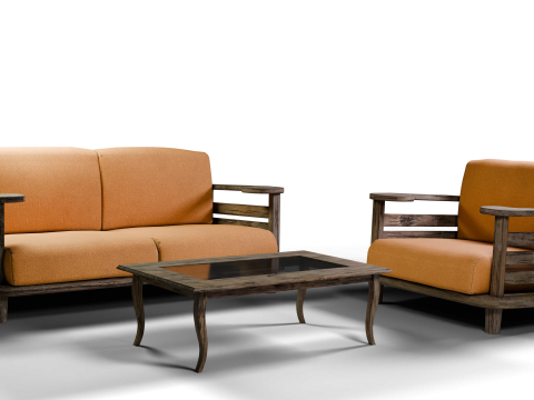 Conjunto de poltrona sof&aacute; e mesa de centro Modelo 3D