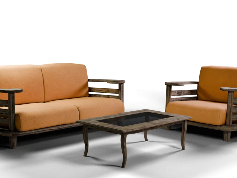 Sofa armchair set and coffee table 3D Model
