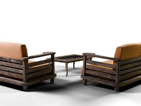 Sofa armchair set and coffee table 3D Model