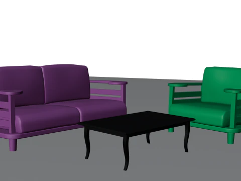 Sofa armchair set and coffee table 3D Model