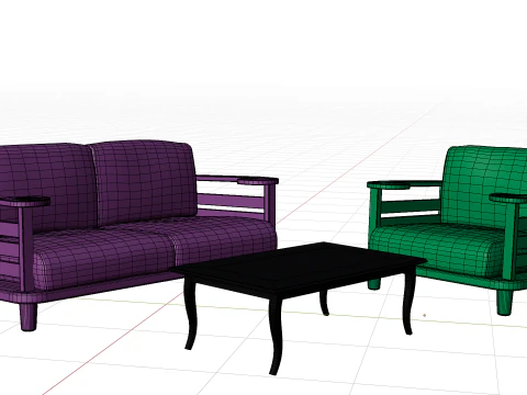 Sofa armchair set and coffee table 3D Model