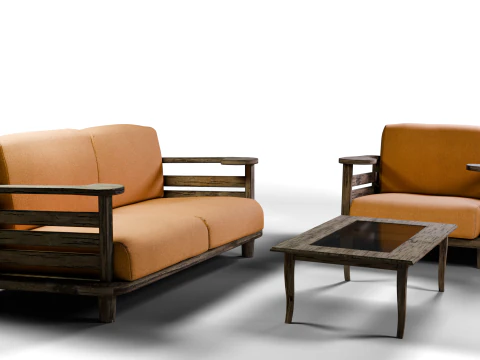 Sofa armchair set and coffee table 3D Model