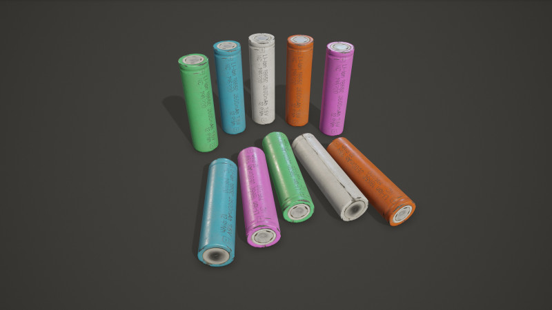 Batterij 18650 5 kleuropties LOD's - PBR Game Ready Low-poly 3D Model .c4d .max .obj .3ds .fbx .stl .blend