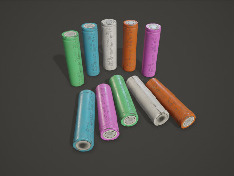 Bateria 18650 5 opcji kolorów LOD – PBR Gotowy do gry, Low-poly Model 3D