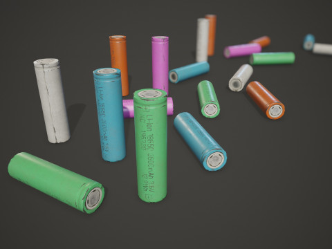 Batterij 18650 5 kleuropties LOD's - PBR Game Ready Low-poly 3D Model