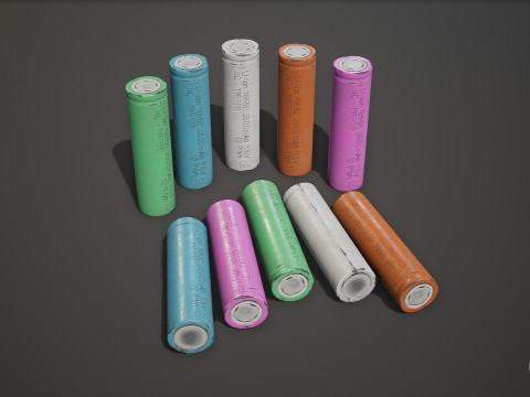 Batterij 18650 5 kleuropties LOD's - PBR Game Ready Low-poly 3D Model