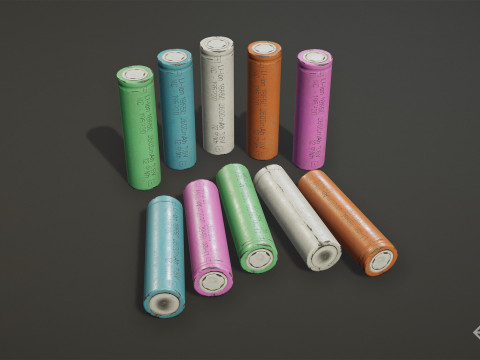 Batterij 18650 5 kleuropties LOD's - PBR Game Ready Low-poly 3D Model
