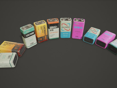 बैटरी पीपी3 9वी 5 रंग विकल्प एलओडी - पीबीआर गेम रेडी लो-पॉली 3D मॉडल