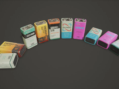 Battery PP3 9v 5 Color Options LODs - PBR Game Ready Low-poly 3D Model