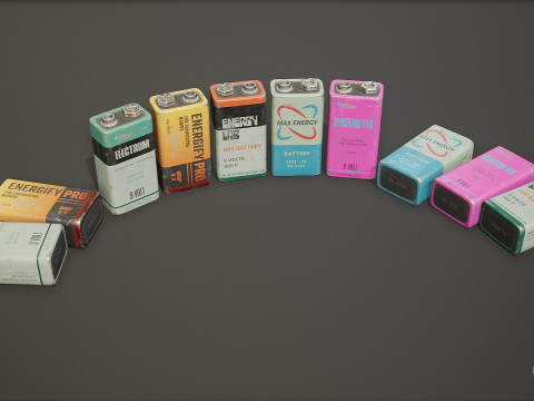 बैटरी पीपी3 9वी 5 रंग विकल्प एलओडी - पीबीआर गेम रेडी लो-पॉली 3D मॉडल