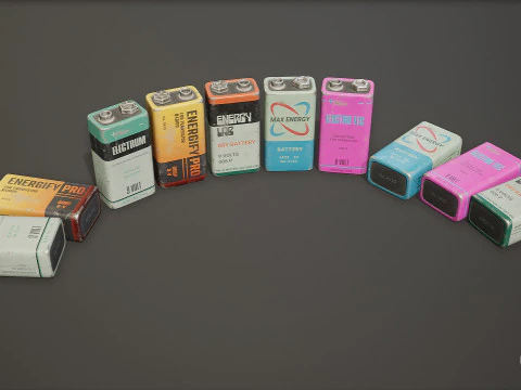 Battery PP3 9v 5 Color Options LODs - PBR Game Ready Low-poly 3D Model