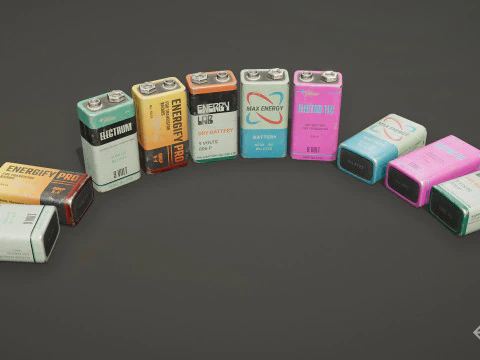 Battery PP3 9v 5 Color Options LODs - PBR Game Ready Low-poly 3D Model