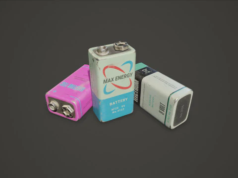 Battery PP3 9v 5 Color Options LODs - PBR Game Ready Low-poly 3D Model
