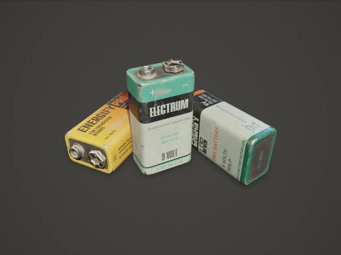 Battery PP3 9v 5 Color Options LODs - PBR Game Ready Low-poly 3D Model