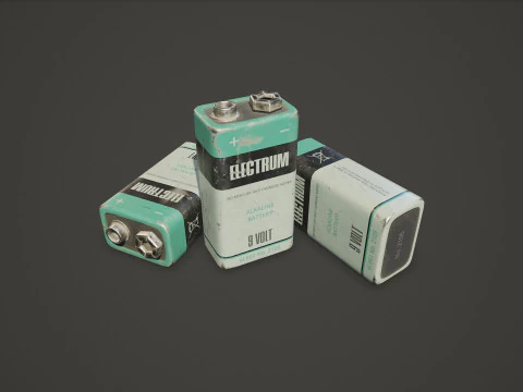 Battery PP3 9v 5 Color Options LODs - PBR Game Ready Low-poly 3D Model