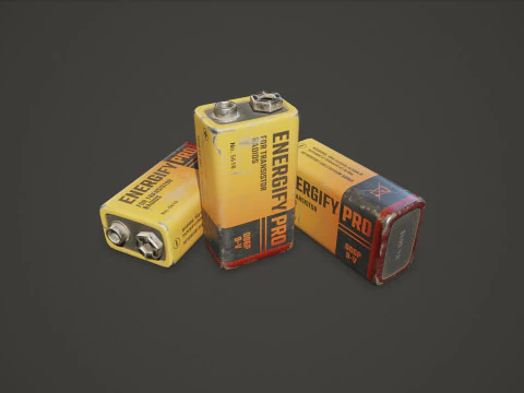 Battery PP3 9v 5 Color Options LODs - PBR Game Ready Low-poly 3D Model