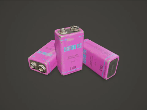 Battery PP3 9v 5 Color Options LODs - PBR Game Ready Low-poly 3D Model